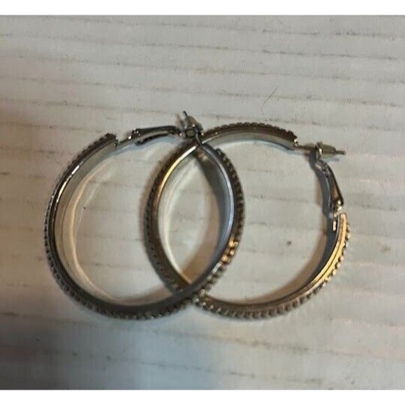 2 Prs of Bohochic Silver Hoop Earrings, 2" All Silver, 1.24" Silver Rhinestones - Picture 5 of 5